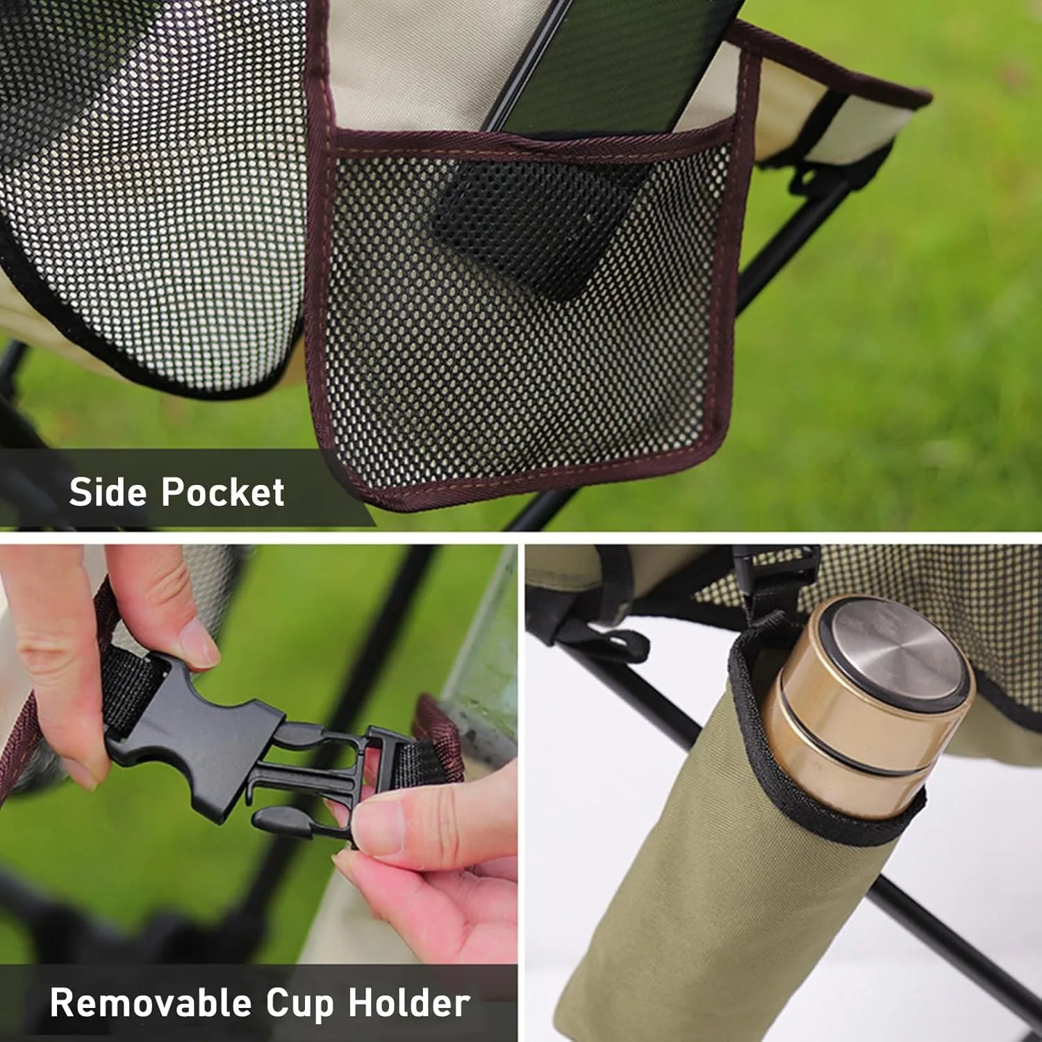 Set of 2 High Back Camping Chairs, Portable Lightweight Folding Chair with Headrest & Carry Bag, All Aluminum Structure, Outdoor Camp for Hiking, Beach, Garden,Brown