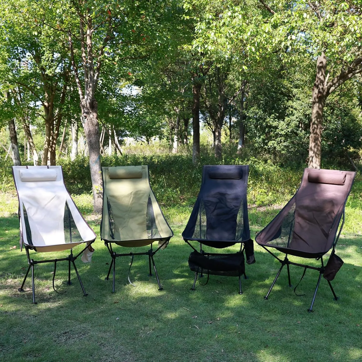 Set of 2 High Back Camping Chairs, Portable Lightweight Folding Chair with Headrest & Carry Bag, All Aluminum Structure, Outdoor Camp for Hiking, Beach, Garden,Brown