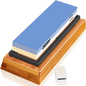 Sharpening Stone Whetstone Kit Dual Sided 1000/6000 Grit Professional Whetstone Knife Sharpener Wet Stone Set Nonslip Base, and Fix Stone