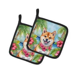 Shiba Inu Luau Heat Resistant Pot Holders Set