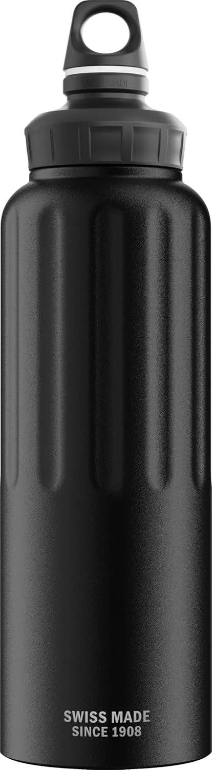 SIGG - Aluminum Sports Water Bottle - WMB Traveller Black - ClimatePartner Certified - Suitable for Carbonated Beverages - Leakproof - Lightweight - BPA Free - 51 Oz