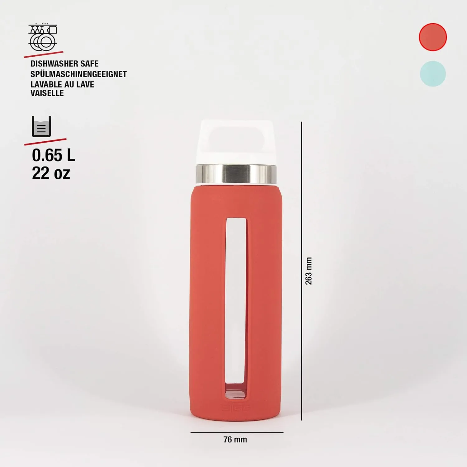 SIGG Dream Glass Water Bottle with Silicone, 0.65 Litre, Scarlet