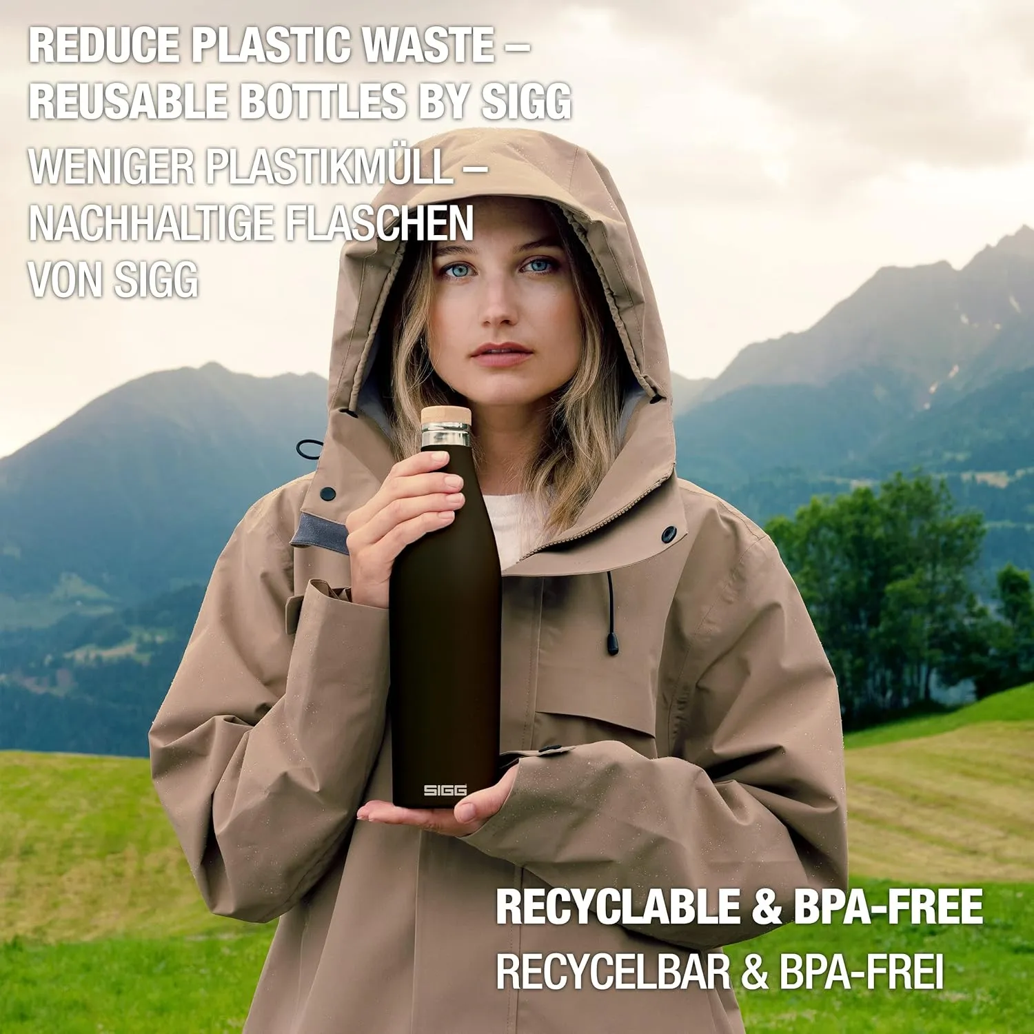 SIGG - Insulated Water Bottle - Meridian Black - Leakproof & Extra-Slim - BPA Free - Plastic Free - 18/8 Stainless Steel - Double Walled - Bamboo Screw Top - Black - 24 Oz