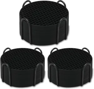 Silicone Coasters Set of 24 with Holder, Drinks Coasters, Beer & Coffee, Suitable for All Cups, Hot or Cold, Anti-Slip, Non-Stick, Anti-Overflow Tabletop Protection and Decor (Black, 24 Pcs)