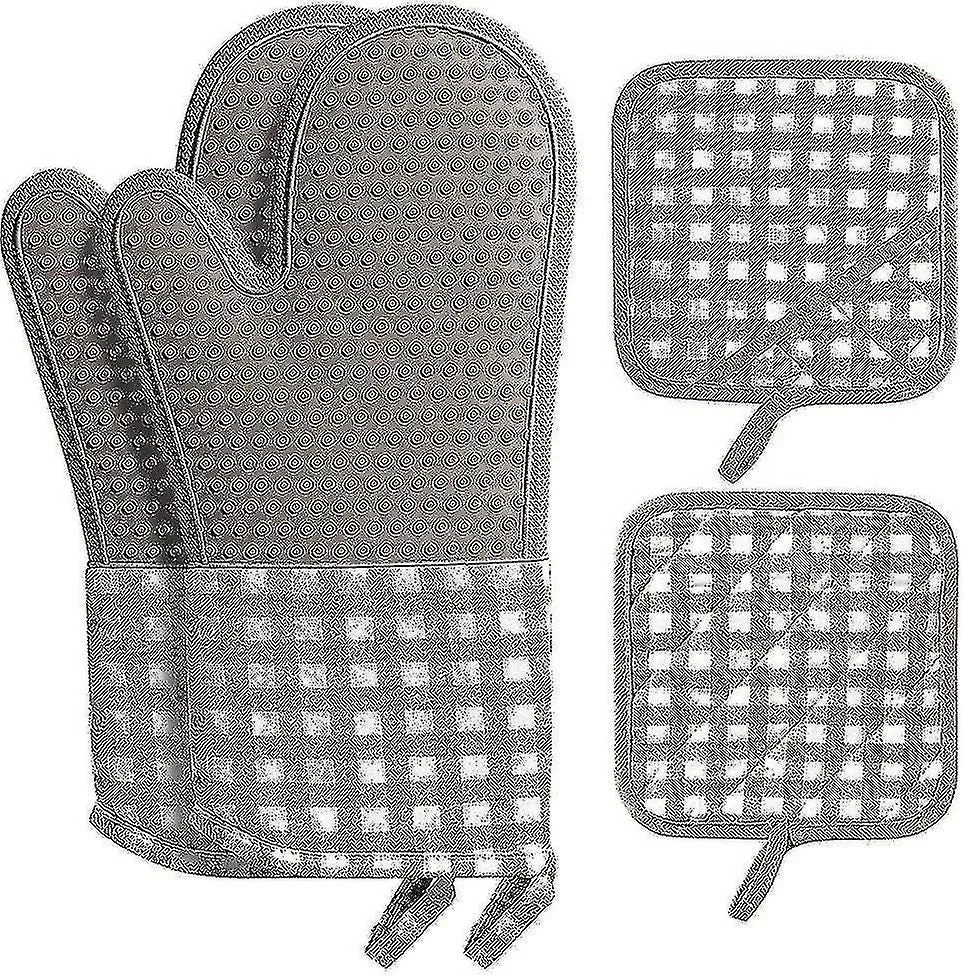 Silicone Oven Mitts And Pot Holders 4pcs Sets Kitchen High Heat Resistant Long