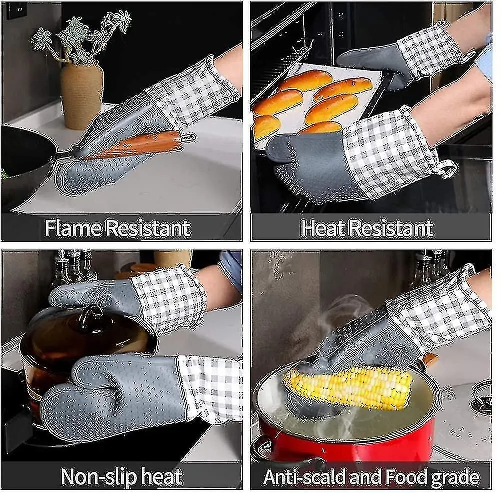 Silicone Oven Mitts And Pot Holders 4pcs Sets Kitchen High Heat Resistant Long