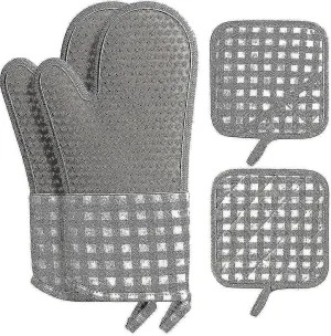 Silicone Oven Mitts And Pot Holders 4pcs Sets Kitchen High Heat Resistant Long