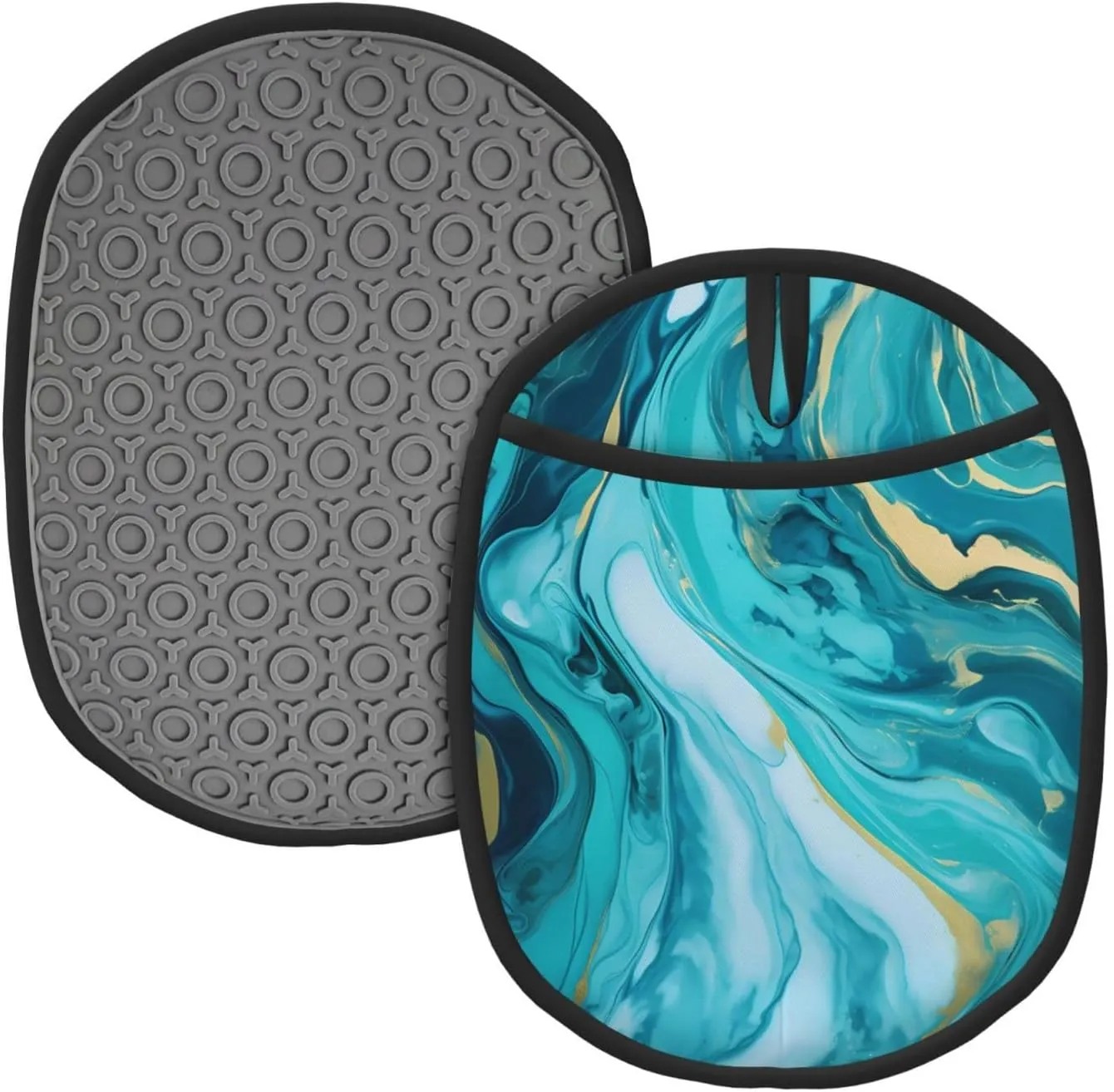 Silicone Pot Holders Abstract Teal and Blue Marble Print Pot Holder with Pockets Heat Resistant Potholders Oven Hot Pads for Kitchen, Pot Holders 2PCS
