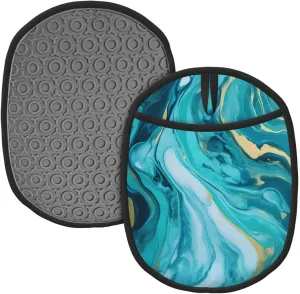Silicone Pot Holders Abstract Teal and Blue Marble Print Pot Holder with Pockets Heat Resistant Potholders Oven Hot Pads for Kitchen, Pot Holders 2PCS