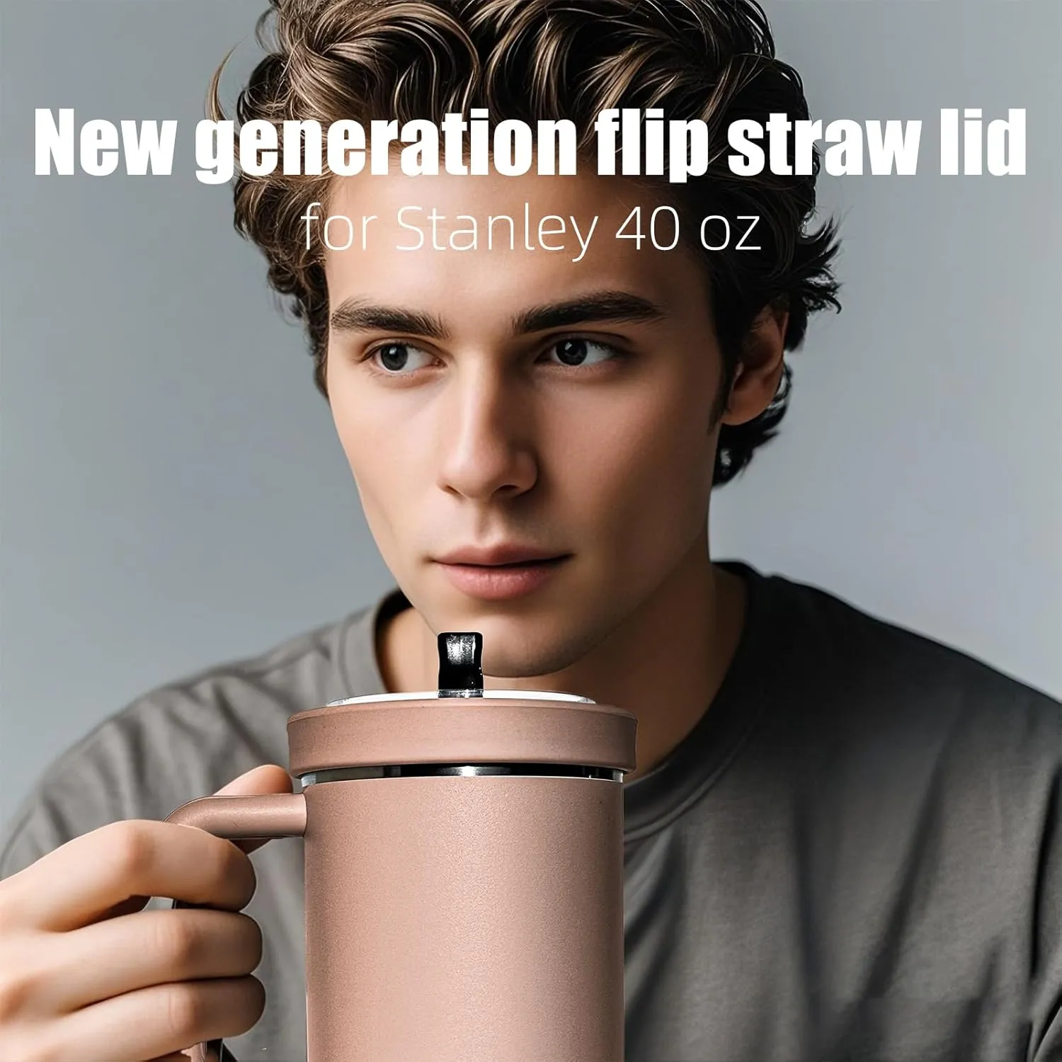 Silicone Stanley Leak Proof Lid,Stanley Lids 40 oz,New Generation Leakproof Stanley Flip Straw Lid,Stanley No Spill Lid 40 oz With 3-in-1 Cleaning Brush Set (Almondrose3)