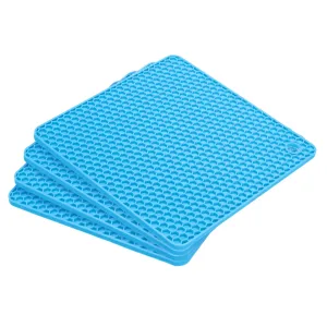 Silicone Trivet Mats 4pcs, Hot Pads Pot Holder for Countertop-Blue - Blue