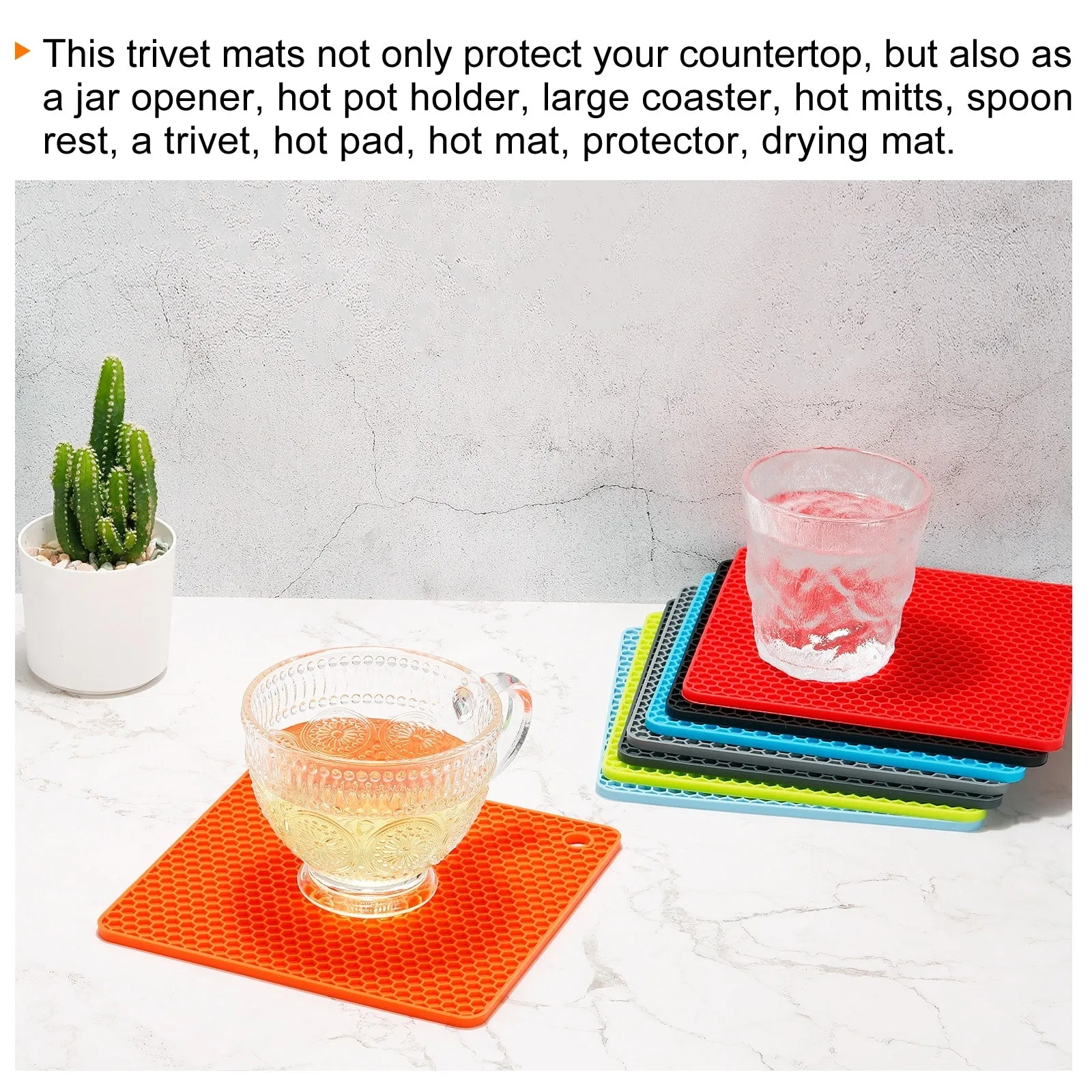 Silicone Trivet Mats 4pcs, Hot Pads Pot Holder for Countertop-Blue - Blue