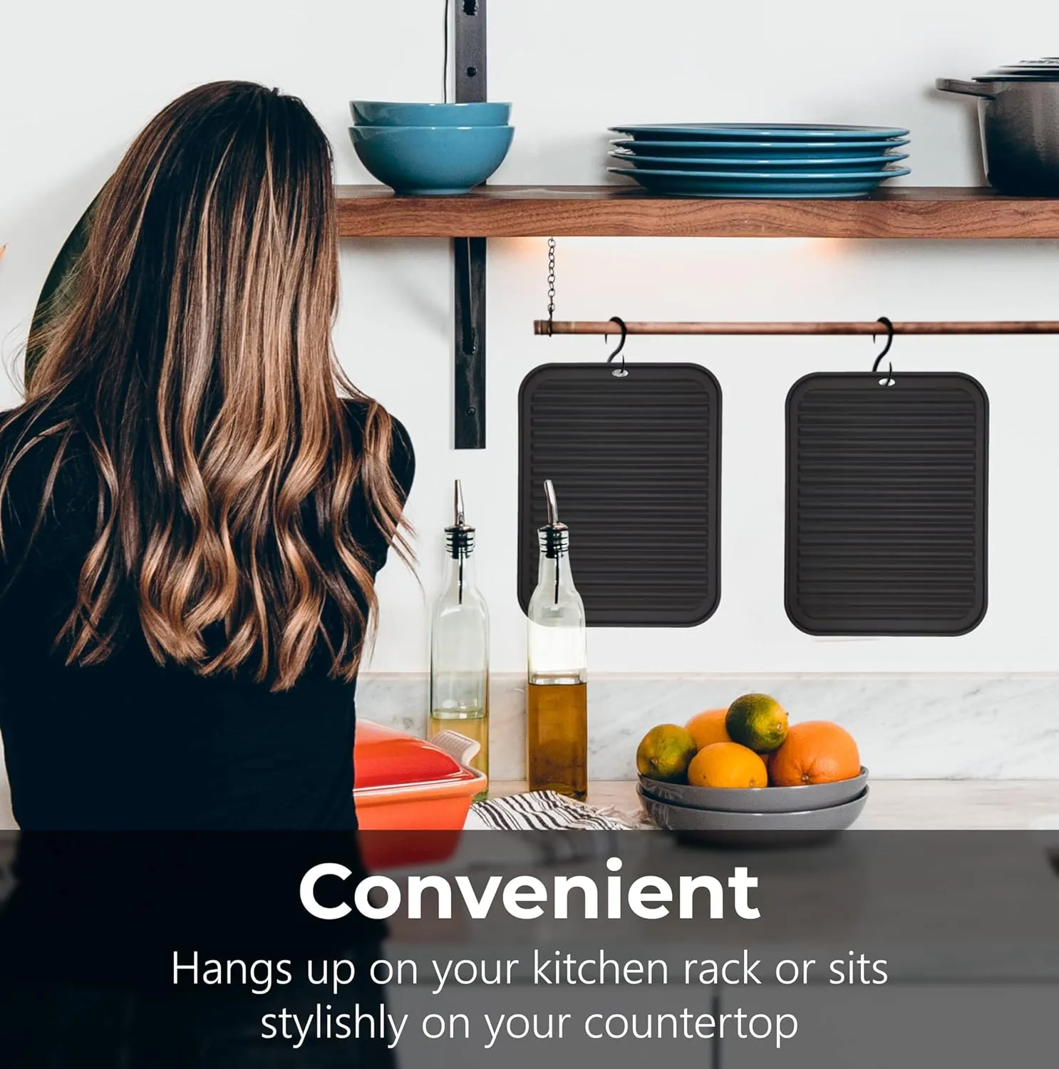Silicone Trivets for Hot Dishes, Pots, Pans (4 Pack) - Heat-Resistant Pot Holders for Kitchen Countertop Mats - Silicone Trivet Mat (9 x 12 Inch) - Multipurpose Counter Pads (Black)