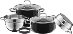 Silit Compact Topfset Induktion Glass lid, Induction pots, Stackable, Black, 4-piece