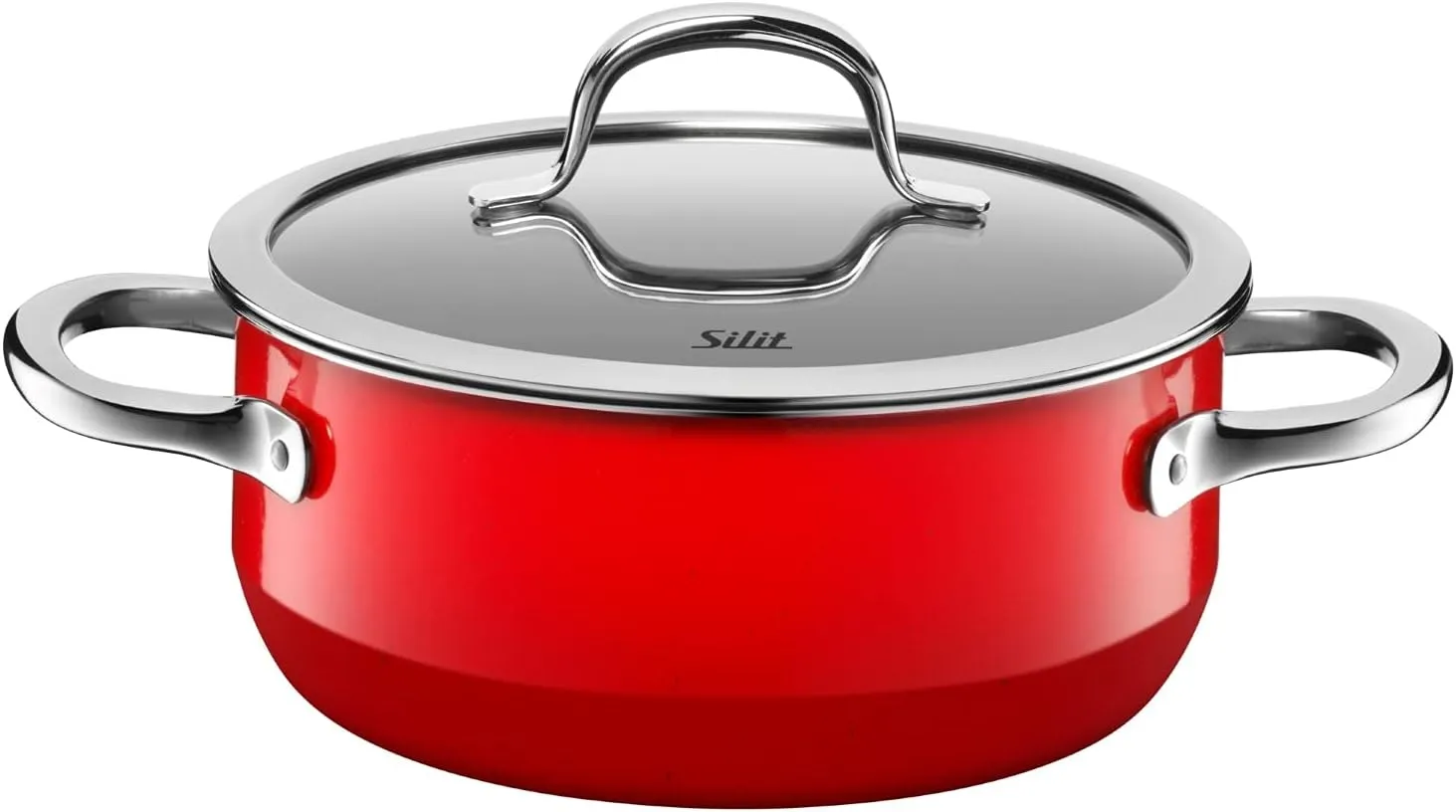 Silit Pot Ø 20 cm Approx. 2.4L Passion Red Pouring Rim Made in Germany Hollow Handles Glass Lid Silargan Functional Ceramic Suitable for Induction Hobs Dishwasher-Safe