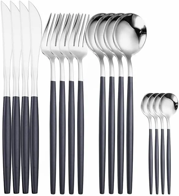 Silverware Set, 16 Pieces Mirror Tableware Stainless Steel Cutlery Set Dinnerware Kitchen Set Spoon Fork Knife Dinner Set Tableware Serves for 4 (Colo