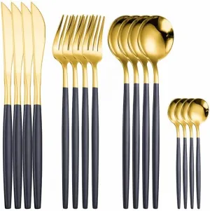 Silverware Set, 16 Pieces Mirror Tableware Stainless Steel Cutlery Set Dinnerware Kitchen Set Spoon Fork Knife Dinner Set Tableware Serves for 4 (Colo