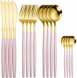 Silverware Set, 16 Pieces Mirror Tableware Stainless Steel Cutlery Set Dinnerware Kitchen Set Spoon Fork Knife Dinner Set Tableware Serves for 4 (Colo