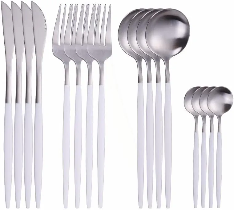 Silverware Set, 16PCS Matte Tableware Spoon Fork Knife Cutlery Set Stainless Steel Dinnerware Set Dinner Set Home Eco Friendly Flatware Serves for 4 (