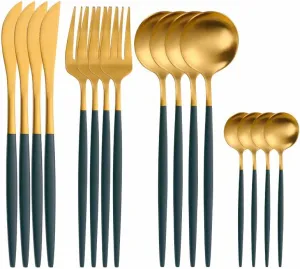 Silverware Set, 16PCS Matte Tableware Spoon Fork Knife Cutlery Set Stainless Steel Dinnerware Set Dinner Set Home Eco Friendly Flatware Serves for 4 (