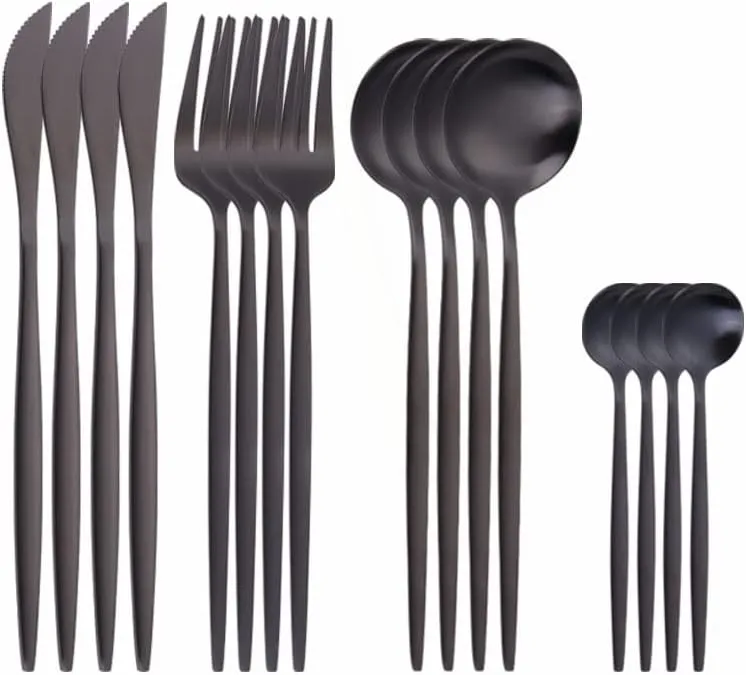 Silverware Set, 16PCS Matte Tableware Spoon Fork Knife Cutlery Set Stainless Steel Dinnerware Set Dinner Set Home Eco Friendly Flatware Serves for 4 (
