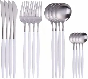 Silverware Set, 16PCS Matte Tableware Spoon Fork Knife Cutlery Set Stainless Steel Dinnerware Set Dinner Set Home Eco Friendly Flatware Serves for 4 (