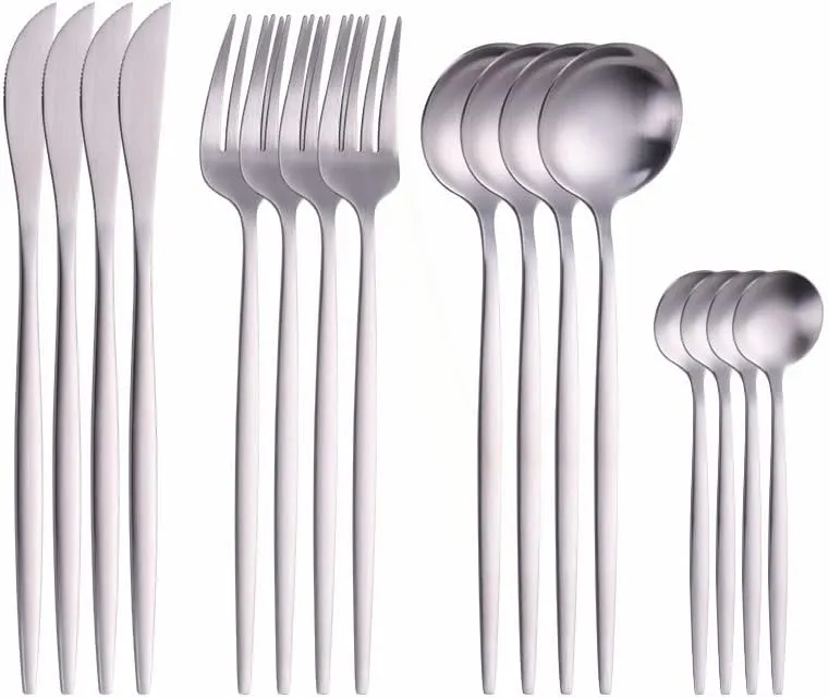 Silverware Set, 16PCS Matte Tableware Spoon Fork Knife Cutlery Set Stainless Steel Dinnerware Set Dinner Set Home Eco Friendly Flatware Serves for 4 (