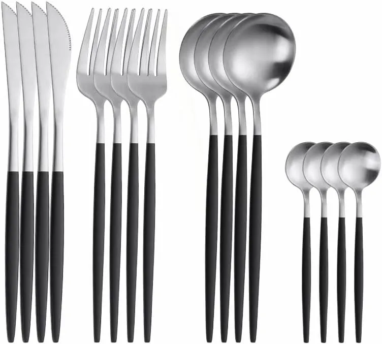 Silverware Set, 16PCS Matte Tableware Spoon Fork Knife Cutlery Set Stainless Steel Dinnerware Set Dinner Set Home Eco Friendly Flatware Serves for 4 (