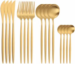 Silverware Set, 16PCS Matte Tableware Spoon Fork Knife Cutlery Set Stainless Steel Dinnerware Set Dinner Set Home Eco Friendly Flatware Serves for 4 (