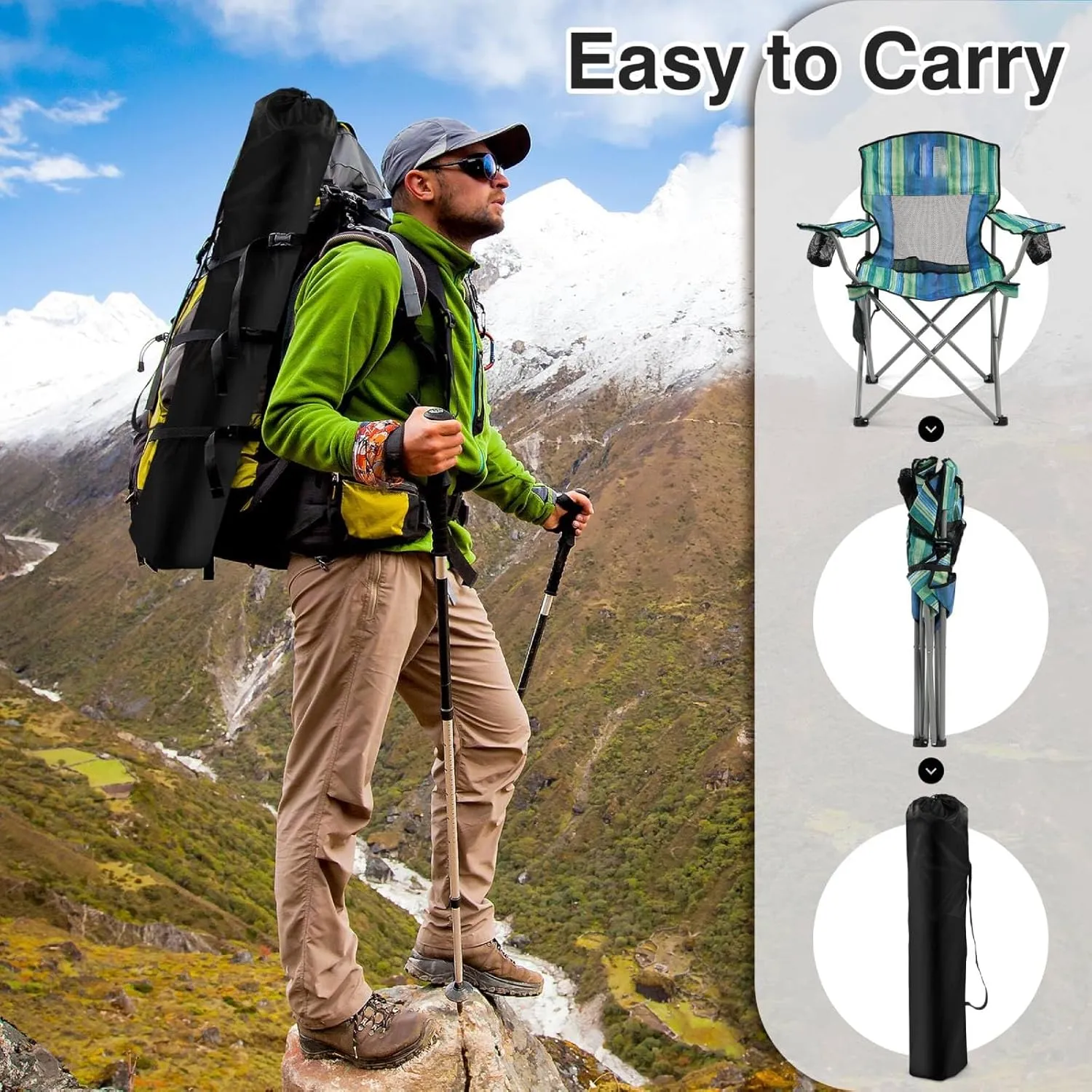 Simple Deluxe Outdoor Foldable Camping Chair, with 300lbs Capacity and Sturdy Material, Foldable Camping Chair with Cup Holder and Carrying Bag, Suitable for Camping, Parks and Fishing Multi-Color