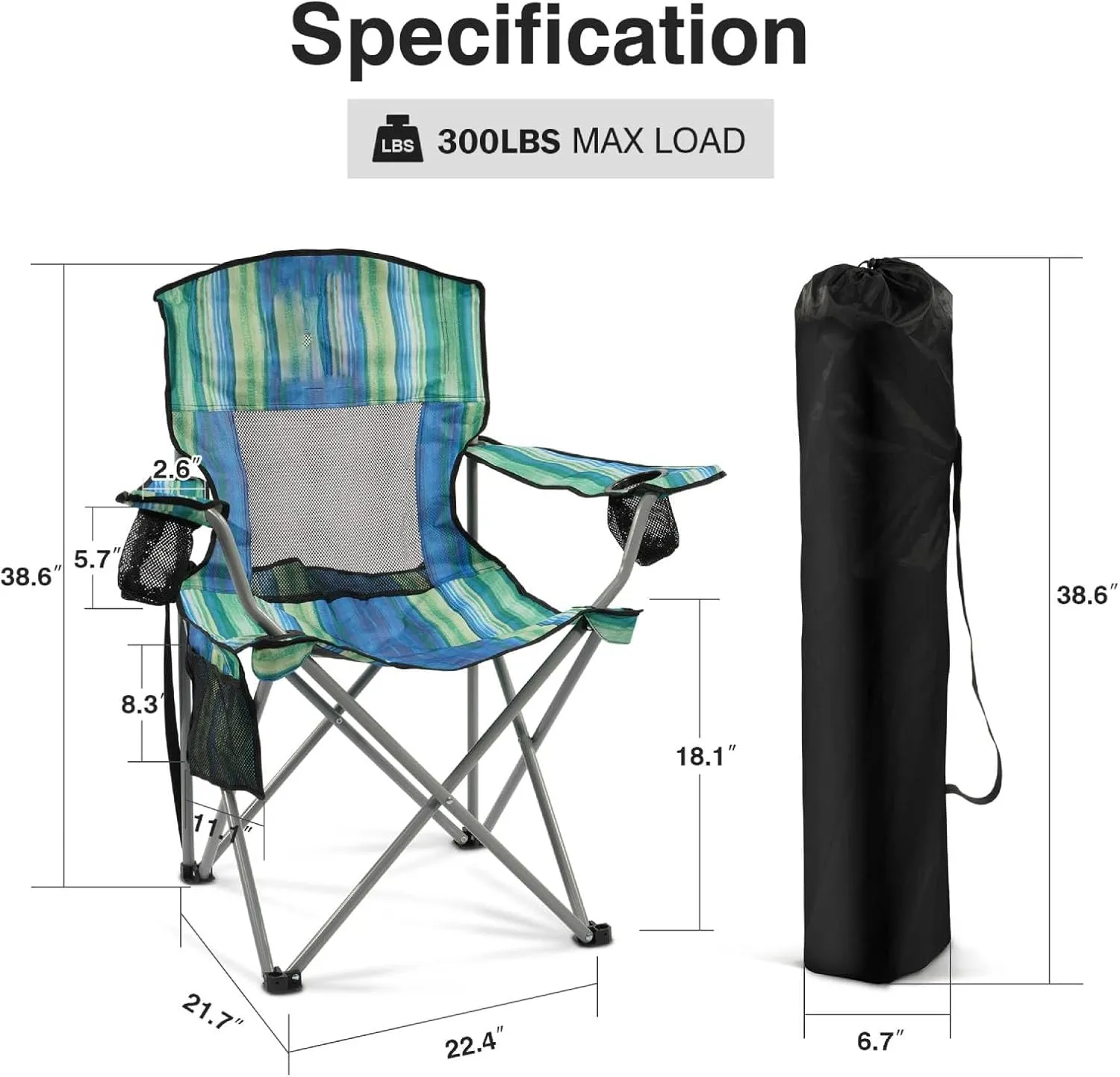 Simple Deluxe Outdoor Foldable Camping Chair, with 300lbs Capacity and Sturdy Material, Foldable Camping Chair with Cup Holder and Carrying Bag, Suitable for Camping, Parks and Fishing Multi-Color