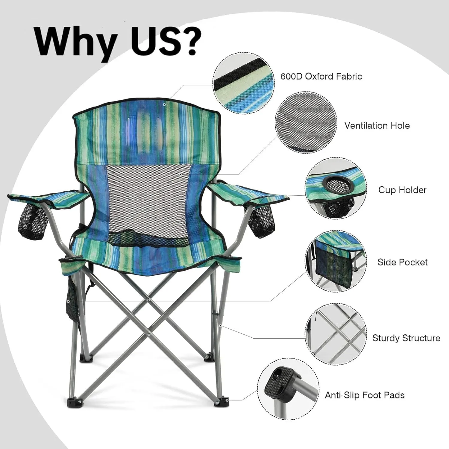 Simple Deluxe Outdoor Foldable Camping Chair, with 300lbs Capacity and Sturdy Material, Foldable Camping Chair with Cup Holder and Carrying Bag, Suitable for Camping, Parks and Fishing Multi-Color