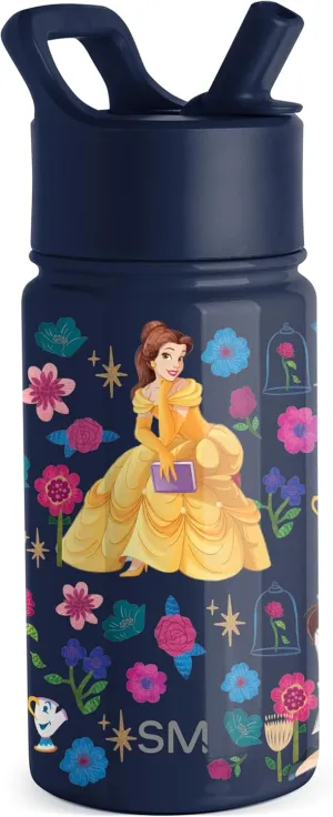 Simple Modern Kids Summit Water Bottle with Straw Lid | Disney Princess Belle 14oz Stainless Steel Cup Insulated Tumbler for Girls, School | Belle's Garden