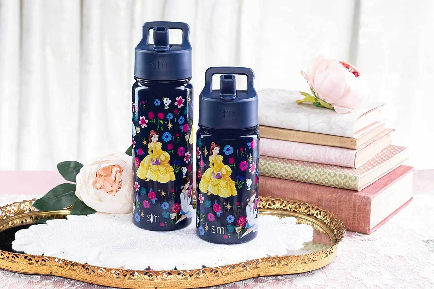 Simple Modern Kids Summit Water Bottle with Straw Lid | Disney Princess Belle 14oz Stainless Steel Cup Insulated Tumbler for Girls, School | Belle's Garden