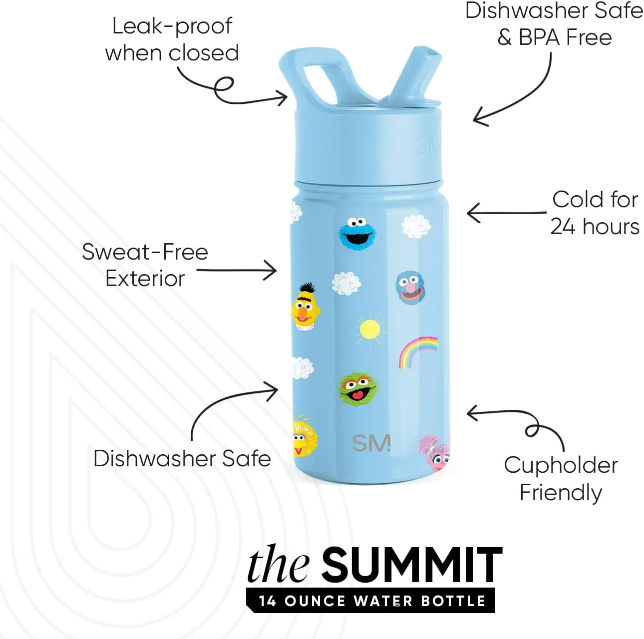 Simple Modern Kids Summit Water Bottle with Straw Lid | Sesame Street 14oz Stainless Steel Cup Insulated Tumbler for Toddlers, School | Sesame Street Pals