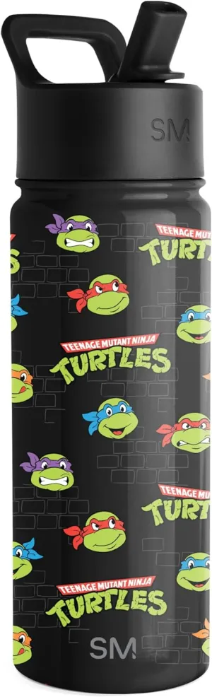 Simple Modern Kids Summit Water Bottle with Straw Lid | Teenage Mutant Ninja Turtles 18oz Stainless Steel Cu Insulated Tumbler for Boys, School | TMNT Turtles Unite