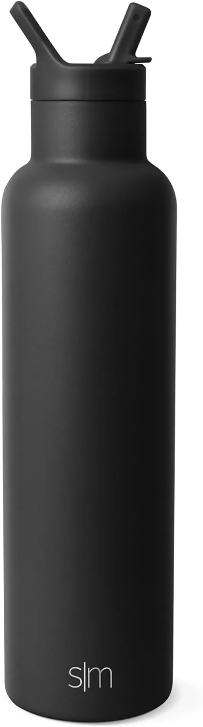 Simple Modern Water Bottle with Narrow Mouth Straw Lid Metal Thermos Vacuum Insulated Stainless Steel l Reusable Leak Proof BPA-Free Flask | Ascent Collection | 24oz, Midnight Black