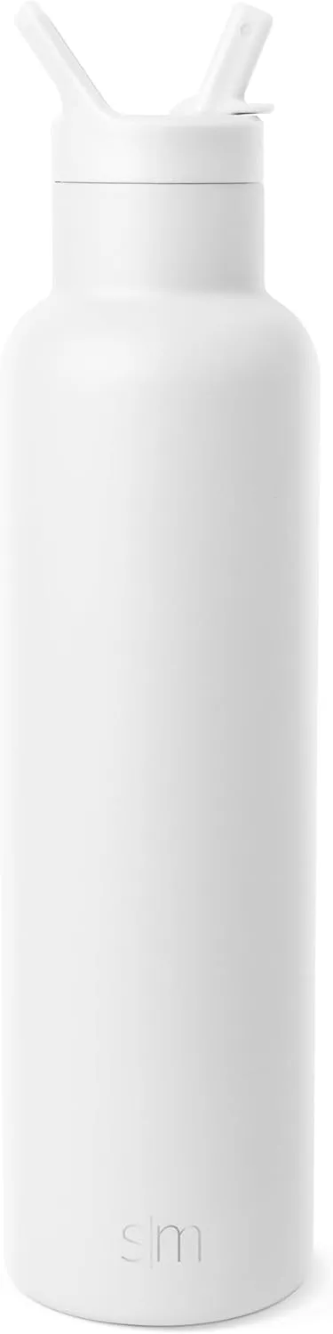 Simple Modern Water Bottle with Narrow Mouth Straw Lid Metal Thermos Vacuum Insulated Stainless Steel l Reusable Leak Proof BPA-Free Flask | Ascent Collection | 24oz, Winter White