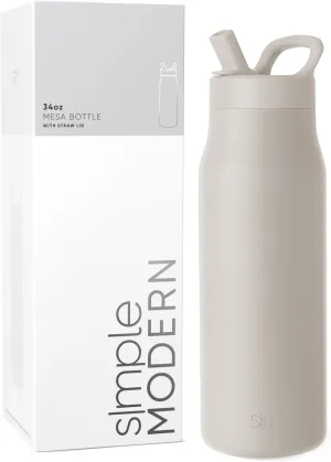 Simple Modern Water Bottle with Straw lid | Insulated Stainless Steel Thermos | Reusable Travel Water Bottles for Gym & Sports | Leak Proof & BPA Free | Mesa Collection | 34oz, Almond Birch