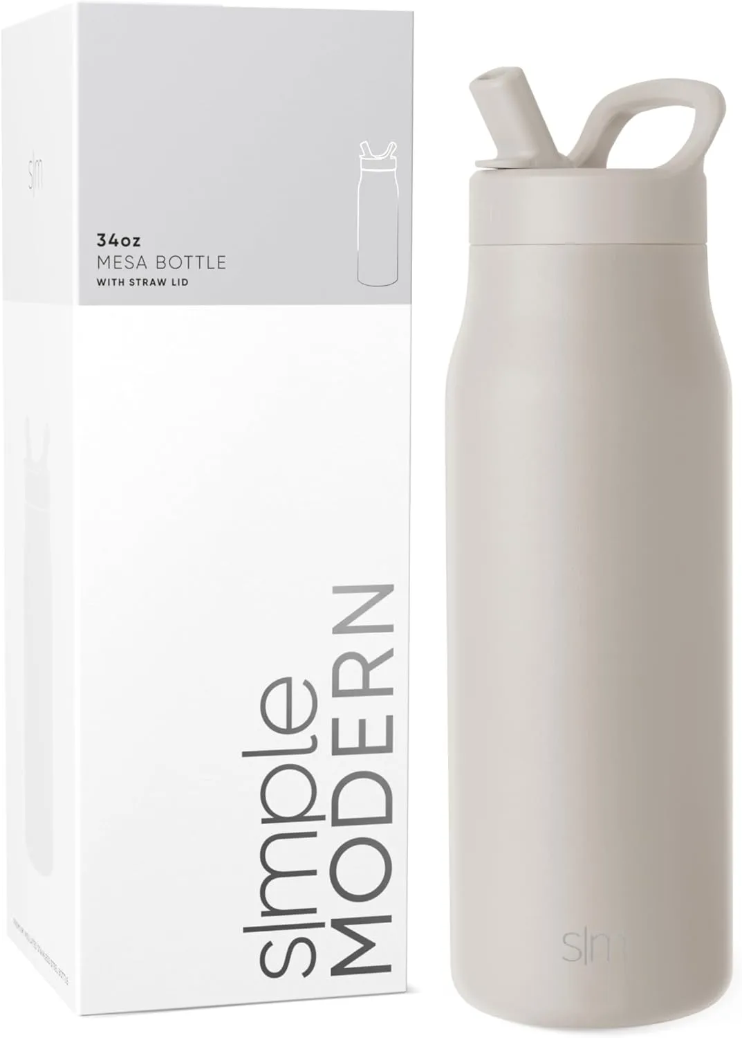 Simple Modern Water Bottle with Straw lid | Insulated Stainless Steel Thermos | Reusable Travel Water Bottles for Gym & Sports | Leak Proof & BPA Free | Mesa Collection | 34oz, Almond Birch