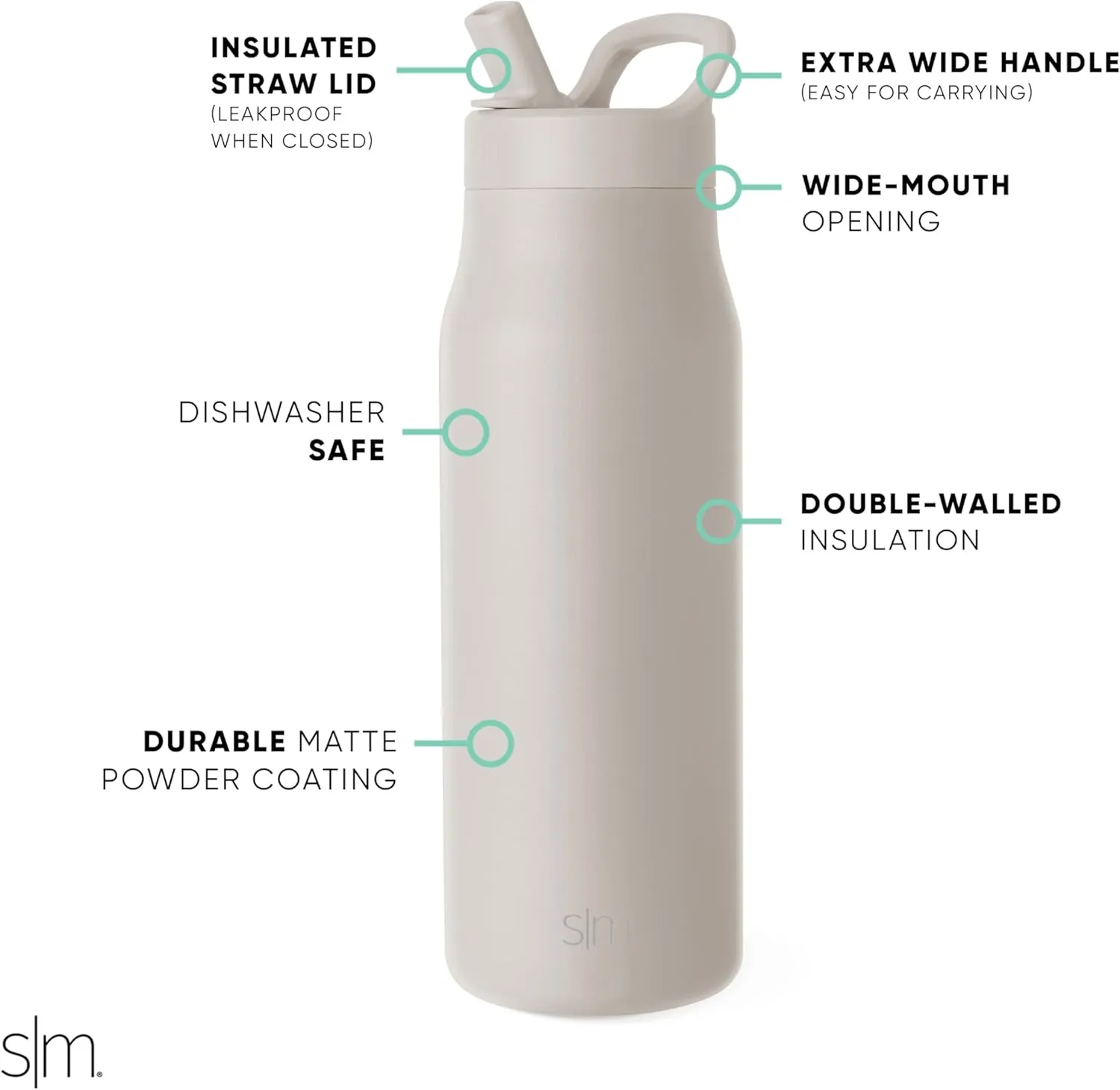 Simple Modern Water Bottle with Straw lid | Insulated Stainless Steel Thermos | Reusable Travel Water Bottles for Gym & Sports | Leak Proof & BPA Free | Mesa Collection | 34oz, Almond Birch