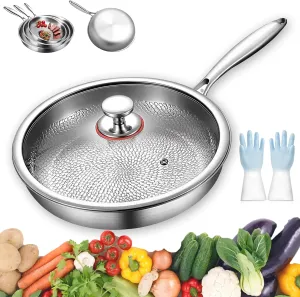 Siraatskitchen Titanium Pan, Titanium Hammered Pan Pro with Lid, 2025 Ultra-Durable Pure Nonstick Frying Pans for Cooking, Multifunctional Pots and Pans Set Non Stick (with lid, 11.1in)