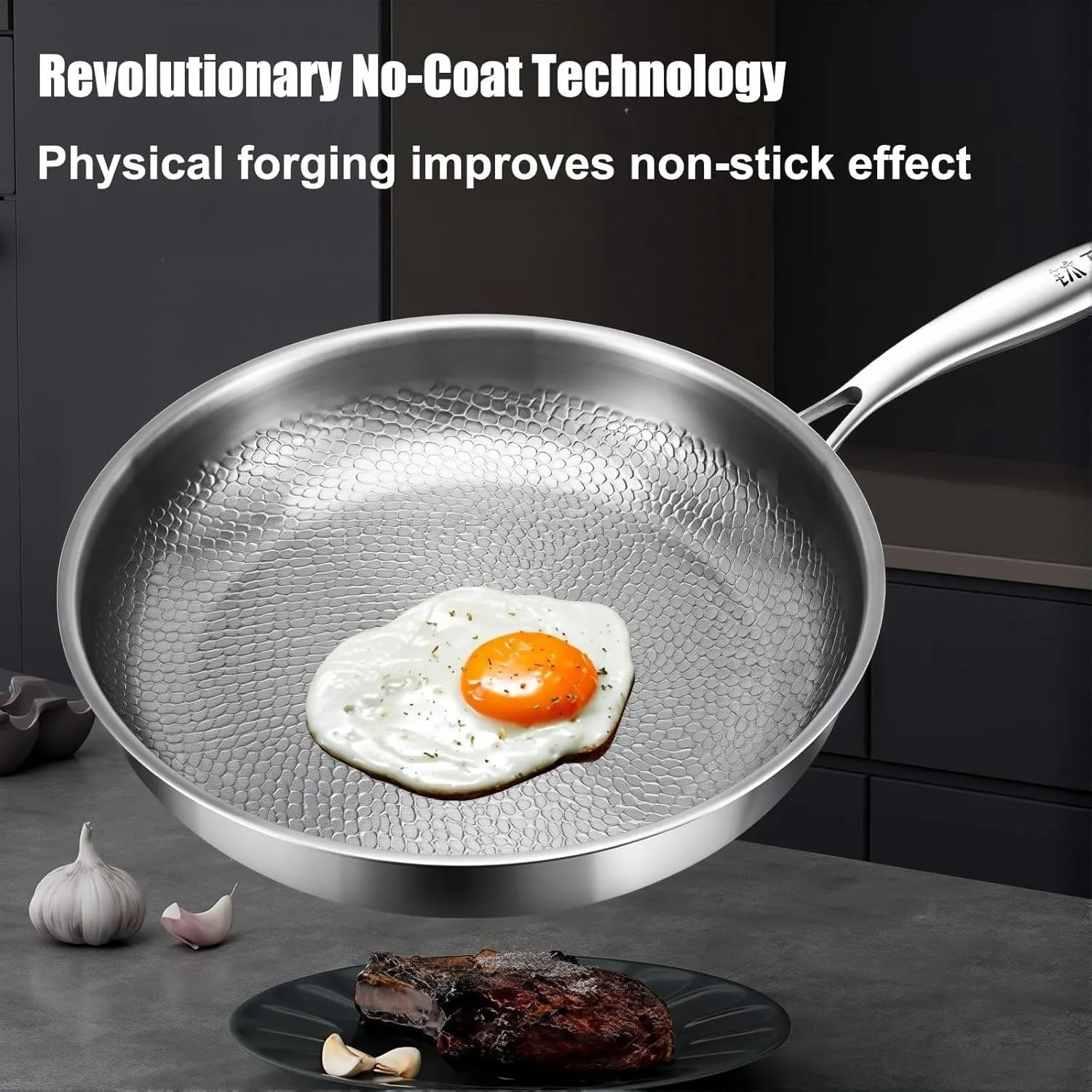 Siraatskitchen Titanium Pan, Titanium Hammered Pan Pro with Lid, 2025 Ultra-Durable Pure Nonstick Frying Pans for Cooking, Multifunctional Pots and Pans Set Non Stick (with lid, 11.1in)