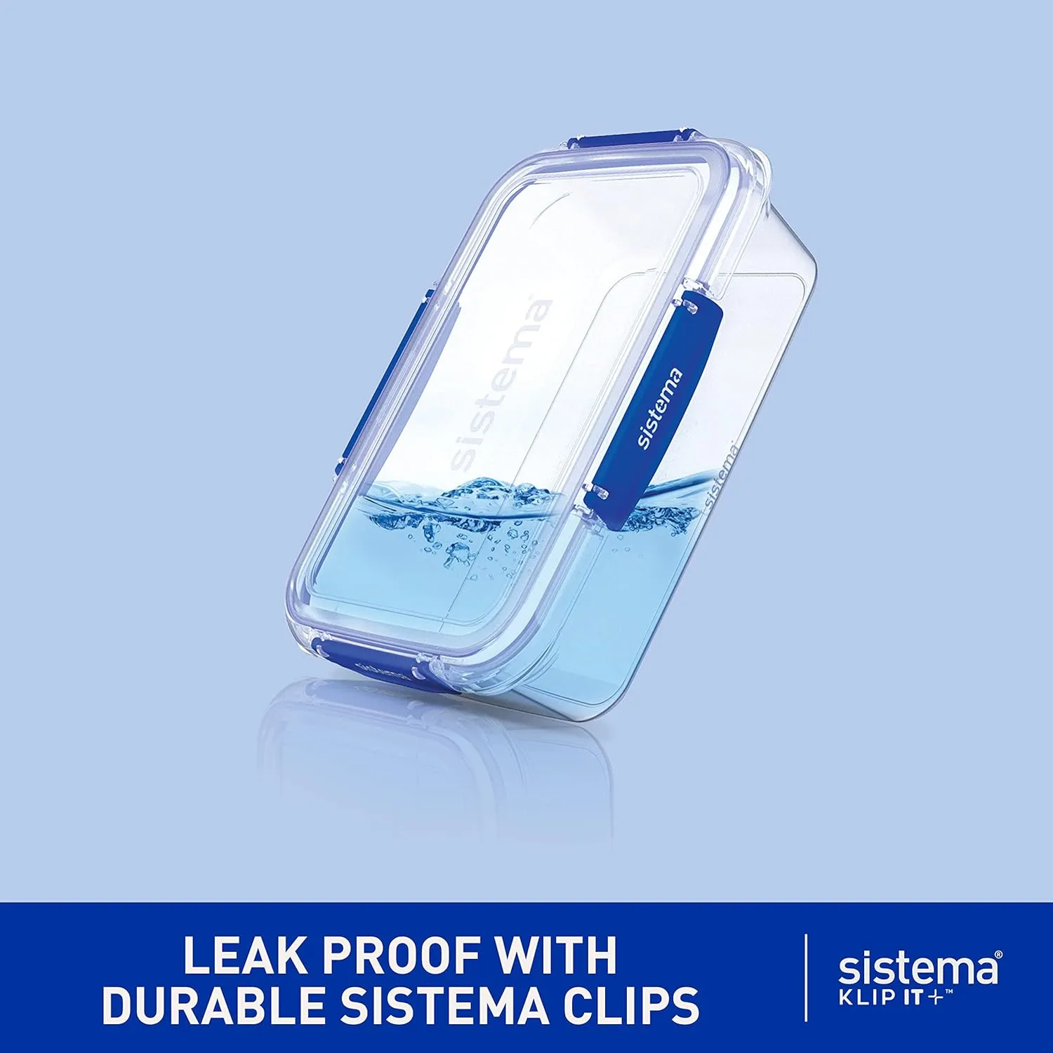 Sistema KLIP IT PLUS Leakproof Food Storage Containers | 2.2 L | Airtight, Stackable & Nestable Meal Prep Containers with Lids | Lunch Boxes | BPA-Free | 3 Count, Blue