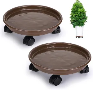 Skelang 2 Packs 11.8" Plant Pallet Caddy Plant Stand with Lock Wheels, Round Flower Pot,Planter Trolley Casters, Moving Plant Pot Saucer