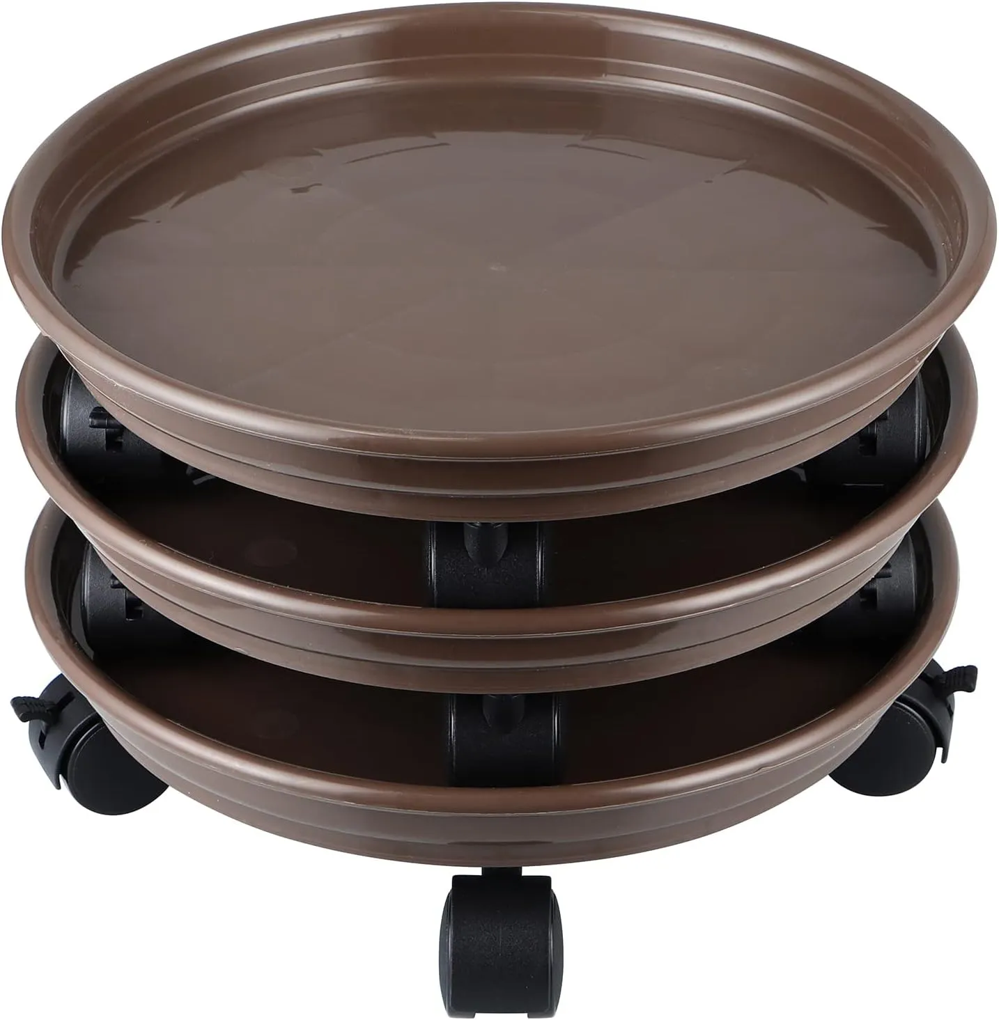 Skelang 3 Pcs Plant Caddy, 11.8" Plant Stand, Round Plant Pallet Pot with Lock Wheels, Rolling Tray Planter Trolley Casters, Moving Plant Pot Saucer for Patio, Garden, Indoor