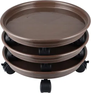 Skelang 3 Pcs Plant Caddy, 11.8" Plant Stand, Round Plant Pallet Pot with Lock Wheels, Rolling Tray Planter Trolley Casters, Moving Plant Pot Saucer for Patio, Garden, Indoor