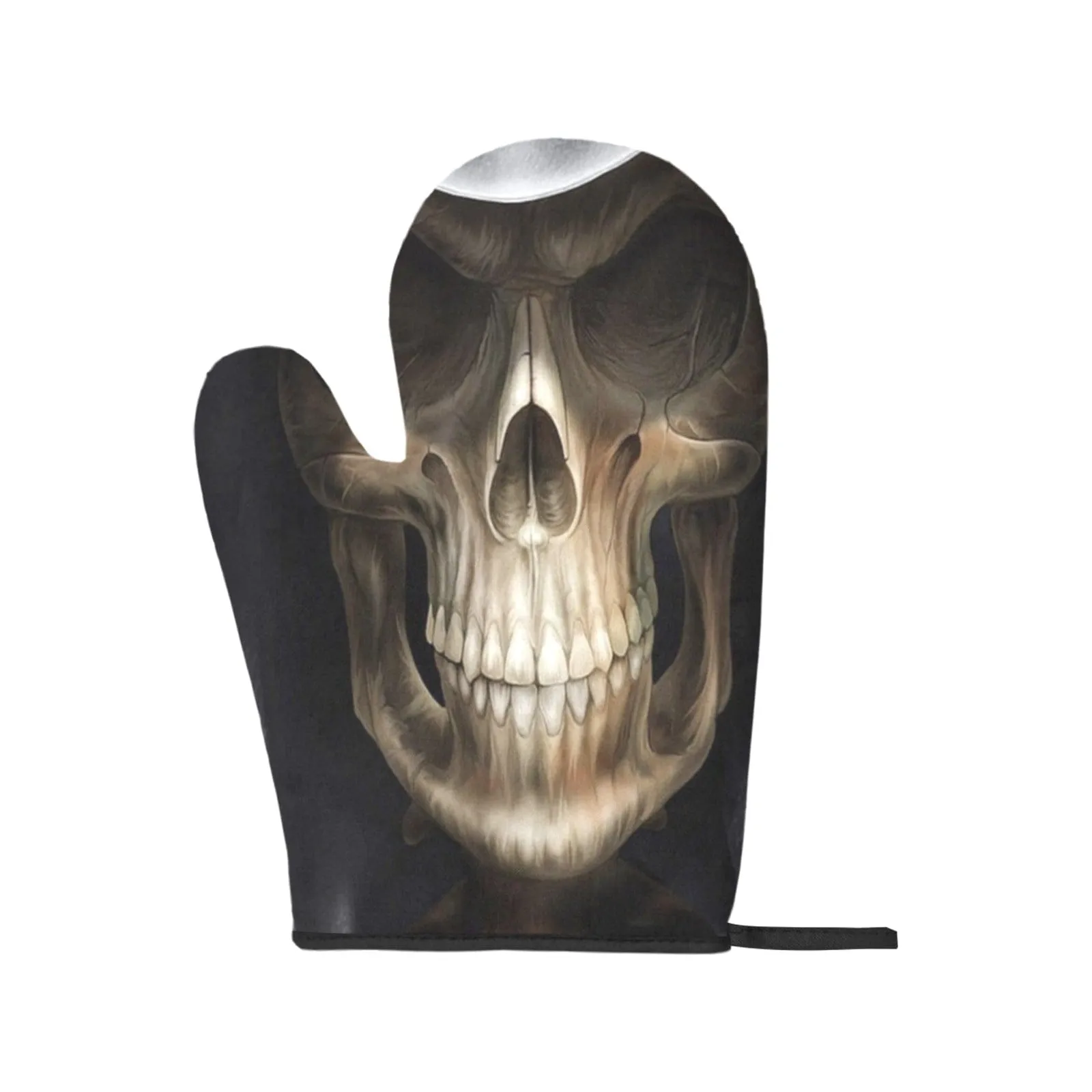 Skull Print 2 Piece Non-Slip Kitchen Oven Mitts and Heat Resistant Pot Handle