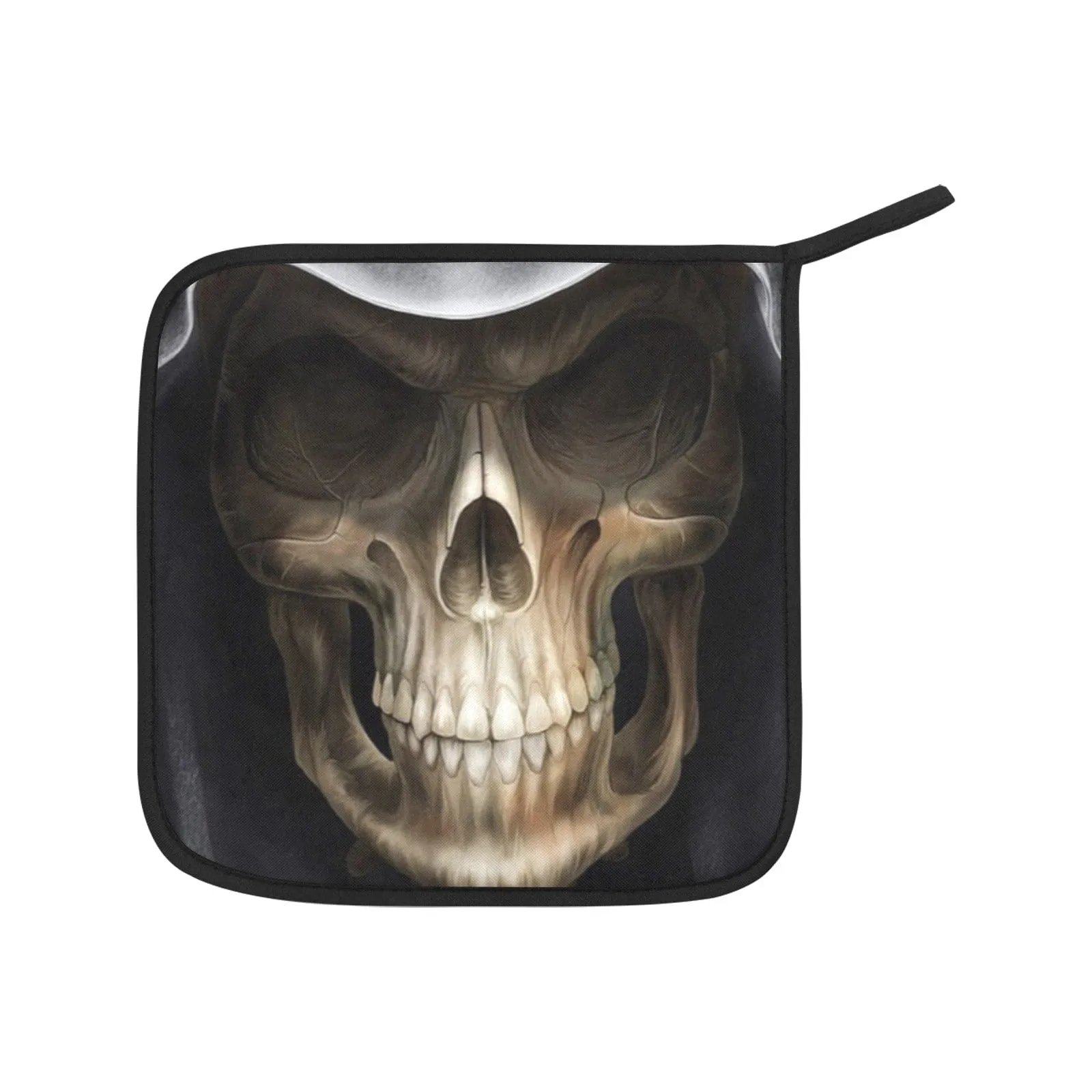 Skull Print 2 Piece Non-Slip Kitchen Oven Mitts and Heat Resistant Pot Handle