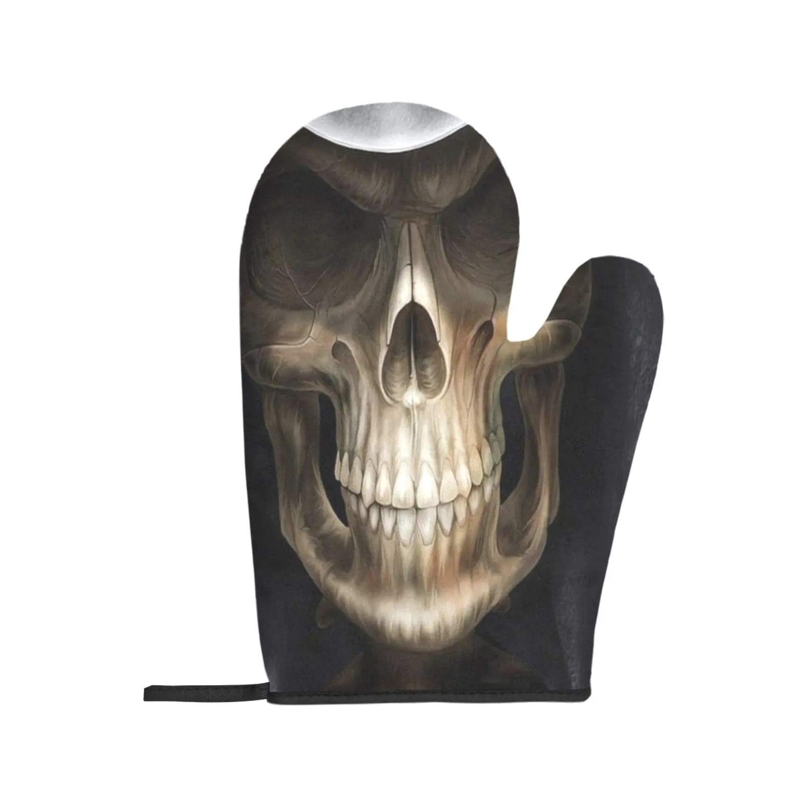 Skull Print 2 Piece Non-Slip Kitchen Oven Mitts and Heat Resistant Pot Handle